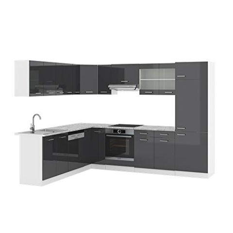 Vicco Eckküche R-Line, Anthrazit Hochglanz/Weiß, 227 x 287 cm ohne Arbeitsplatte