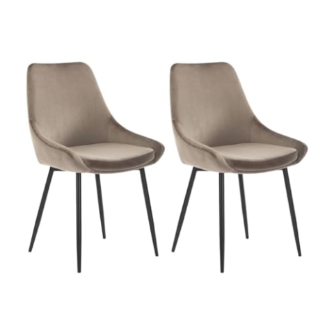 Vente-unique-Stuhl 2er-Set - Samt & Schwarzes Metall - Taupe - MASURIE