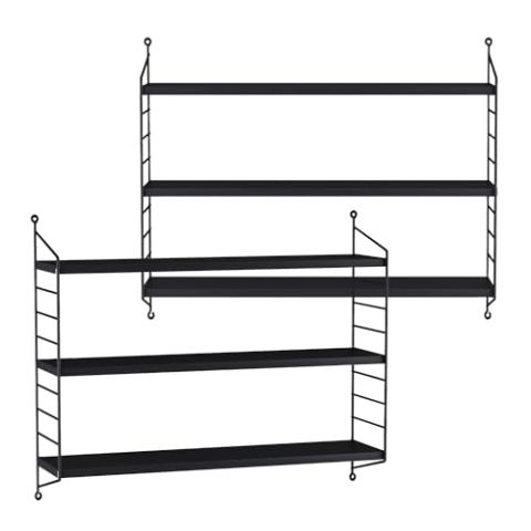 [en.casa] Modulares Wandregal Strängnäs 2er Set Metallregal Schwarz Hängeregal mit 3 Regalböden Badregal Küchenwandregal Wandablage Wohnzimmer