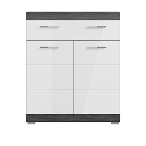 xonox.home Badezimmer Scout X06B2703 Kommode breit Schrank Standschrank in Front weiß Hochglanz Korpus rauchsilber Nb.ca.74x88x31 cm