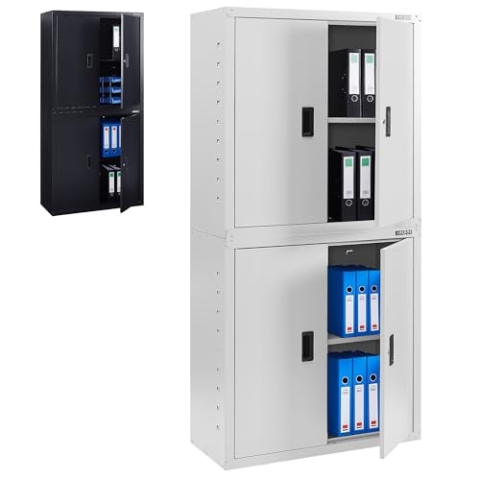 Arebos Aktenschrank Büroschrank Lagerschrank Materialschrank Stahlschrank 2 Höhenverstellbare Einlegeböden | 180 x 90 x 40 cm | Grau