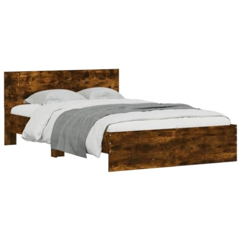 vidaXL Bettgestell, Bett mit Kopfteil LED-Beleuchtung, Doppelbett, Schlafzimmerbett, Bettrahmen mit Lattenrost, Räuchereiche 120x200cm