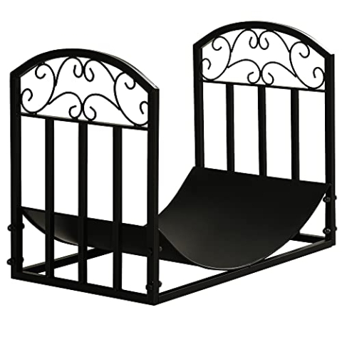 Outsunny Kaminholzregal Kaminholzständer Brennholzregal 60 kg belastbar Feuerholzablage Kaminwerkzeug Metall Schwarz 60,5 x 36 x 46,5 cm