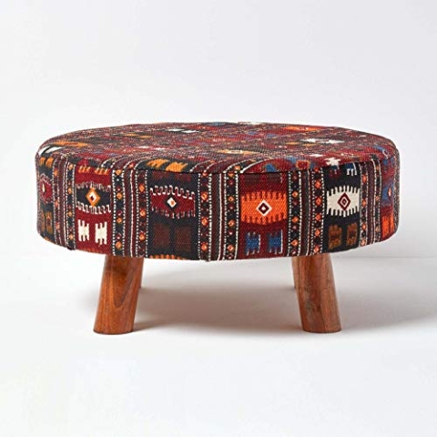 Homescapes Kilim Stoff Sitzhocker Fußhocker Schemel 62 x 62 x 32 cm mit bedrucktem Baumwoll Bezug und Holzbeinen