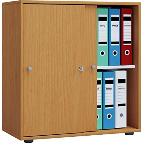 VCM Büroschrank mit 2 Fächern | moderner Aktenschrank mit Schiebetüren | Maße ca. B. 70 x H. 73 x T. 37 cm – Lona 2-Fach Buche