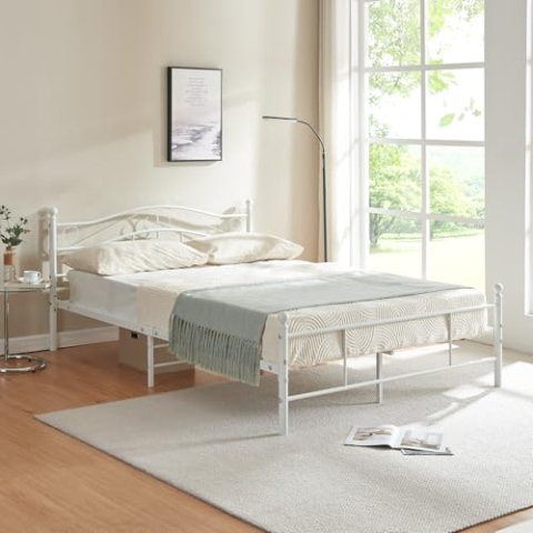 [en.casa] Metallbett Florenz 160x200cm mit Kopfteil Pulverbeschichtet Lattenrost Schlafzimmerbett Doppelbett Bett Weiß