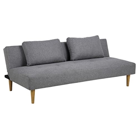 AC Design Furniture Lucille Bettcouch mit Schlaffunktion, Polstersofa mit Flachgewebebezug in Hellgrau und Holzbeinen in Eichenoptik, 3-Sitzer mit Klick-Klack-System, Gästebett, Wohnzimmermöbel