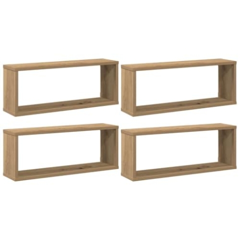 vidaXL Wandregal 4 STK., Würfelregal mit Stauraum Wandmontage, Hängeregal Schweberegal für Wohnzimmer, Cube CD Regal, Artisan-Eiche Holzwerkstoff