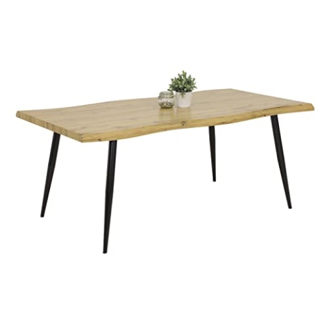 Hela Tische, Esstisch Gabi Baumkantenoptik, Holzwerkstoff/Wabenplatte, Dekor Wildeiche, Rundrohrgestell Schwarz, 180x100cm