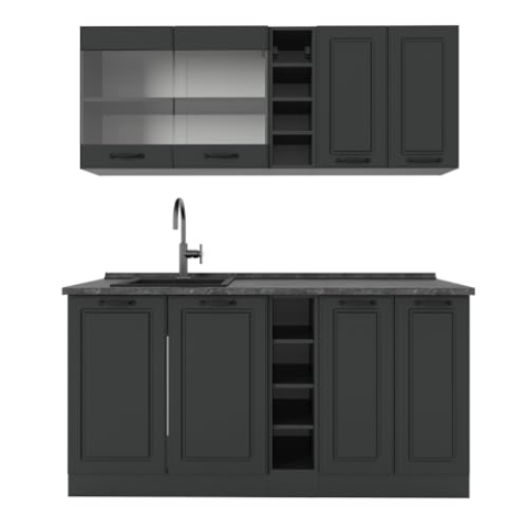 Vicco Singleküche R-Line, Anthrazit Landhaus/Anthrazit, 160 cm, AP Anthrazit