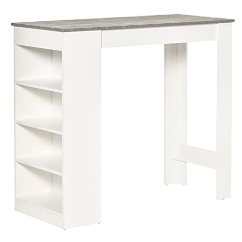 HOMCOM Bartisch Küchentisch mit 4 Ablagen Bistrotisch Tischplatte mit Zementoptik Tresentisch Stehtisch für Restaurant Küche Wohnzimmer Weiß+Grau 115 x 50 x 102,7 cm
