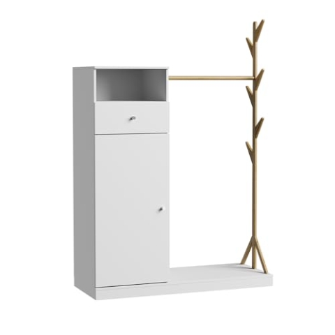 Vicco Garderobenschrank Liria, Flurgarderobe, Weiß/Bambus, 100 x 145 cm mit Schublade