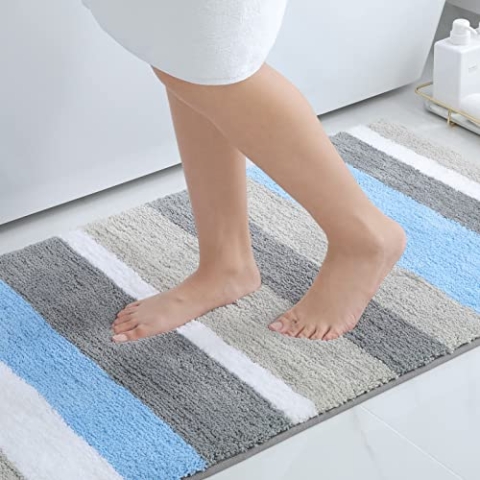Homaxy rutschfest Badezimmerteppich Weich Hochflor Mikrofaser Badematte Saugfähige Badteppiche Waschbar Badvorleger – 60 x 120 cm, Blau/Grau
