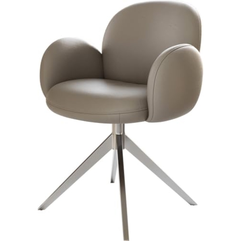 DELIFE Esszimmerstuhl Nube-Flex mit Armlehnen Kreuzgestell breit Edelstahl Echt-Leder Schlamm 360° drehbar Taschenfederkern