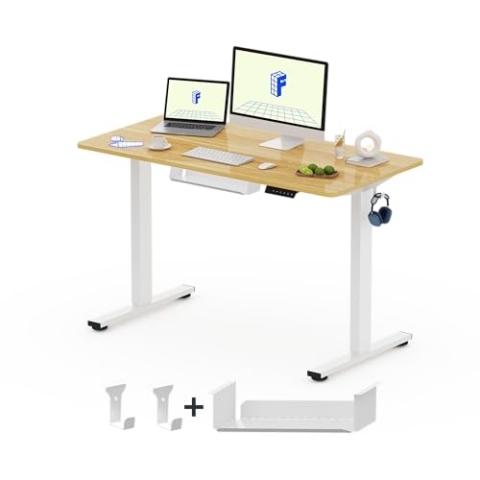 FlexiSpot Höhenverstellbarer Schreibtisch Basic–Mit Kabelmanagement, Haken und EINTEILIGER Tischplatte, Ergonomischer Homeoffice-Tisch, Bürotisch (100x60cm, Ahorn)