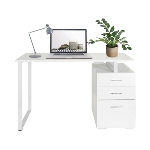 hjh OFFICE 821007 Schreibtisch weiß Easy Work V 120x50 cm Moderner Computertisch mit Standcontainer, pflegeleicht