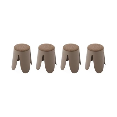 4er Set stapelbare Hocker, braun, strukturierter Bouclébezug, NIKI, Ø30 / 44 x H 46 cm