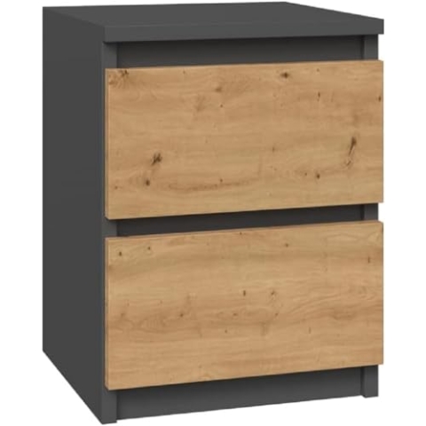 Topeshop M2 ANTRACYT/Artisan nightstand/Bedside Table 2 Drawer(s) Anthracite Oak Wood