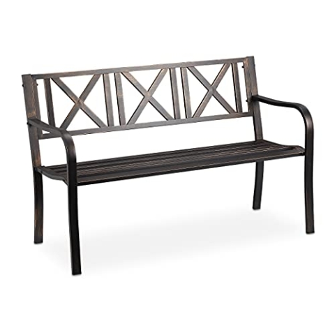 Relaxdays Gartenbank, 2 Sitzer, Terrasse, Balkon, Stahl, stabile Garten Sitzbank, HBT 80,5 x 127 x 63 cm, schwarz-bronze