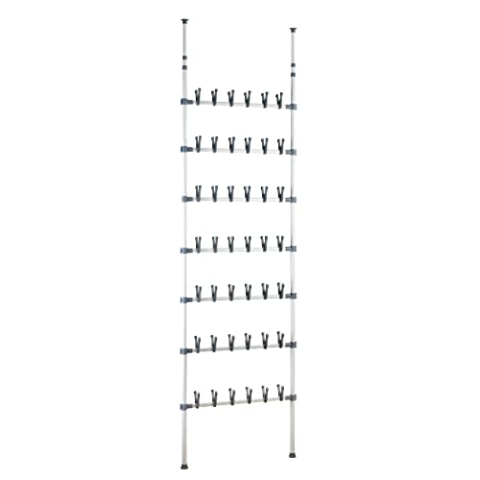 WENKO Teleskop-Schuhregal Atlas, Schuh-Aufbewahrung für 42 Paar Schuhe, teleskopisch ausziehbar von 100 bis 300 cm Höhe, Metall, Weiß-Grau, 300 x 8.5 x 68.5 cm