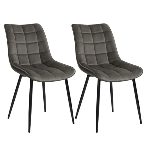 WOLTU Esszimmerstühle 2er Set Küchenstuhl Polsterstuhl Wohnzimmerstuhl Sessel mit Rückenlehne, Sitzfläche aus Samt, Metallbeine, Dunkelgrau BH142dgr-2
