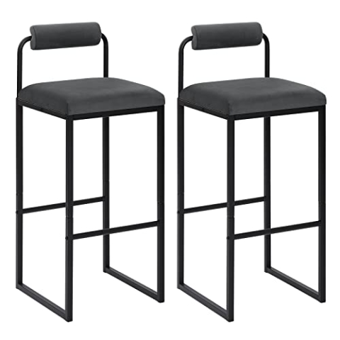 WOLTU 2X Barhocker mit Fußstütze, Hochstuhl mit Rückenlehne, Samthocker mit Polsterung, Polsterhocker aus Metall, ergonomischer Hocker, Dunkelgrau BH343dgr-2