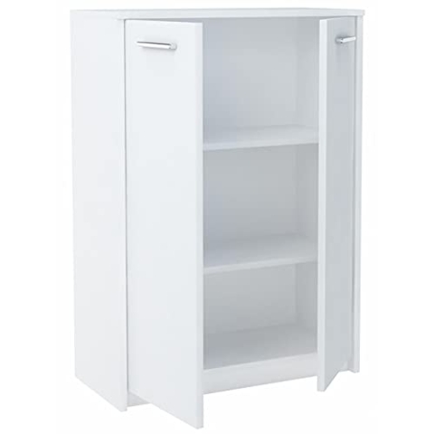 MATKAM Bürokommode 2D2P 2-türig, H/B/T 108 x 77 x 35 cm, mit Zwei Innenregalen (Abstand 31,7 cm, passend für einen Standard-Ordner), Griffe in Metall-Optik. Scharniere aus Metall (Weiß)
