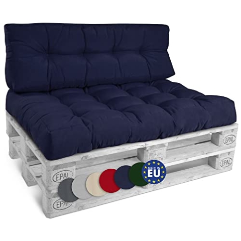 Beautissu Set Palettenkissen Outdoor 1x Sitzkissen 120x80 cm & 1x Rückenkissen 120x40 cm – Auflagen für Paletten Europaletten Palettensofa Lounge Kissen Palettenmöbel Palettenpolster Blau – Style