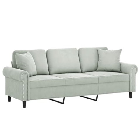 vidaXL Sofa 3 Sitzer, Couch mit Zierkissen, Liegesofa für Wohnzimmer, Polstersofa Sessel Relaxsofa Loungesofa Relaxcouch, Hellgrau Samt