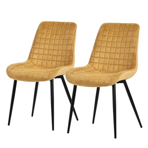 ML-Design Esszimmerstühle 2er Set, Senfgelb, Sitzfläche aus Samt mit schwarzen Metallbeinen, Küchenstühle mit Rückenlehne, Wohnzimmerstühle, Polsterstühle für Esszimmer Küche Büro, Gepolsterte Sessel