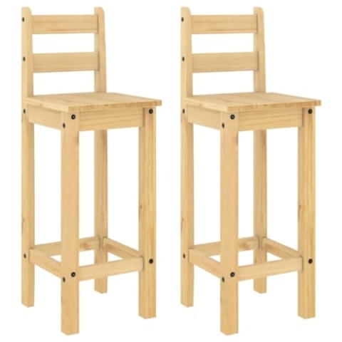 vidaXL Barstühle 2 STK., Barstuhl mit Rückenlehne Fußstütze, Barhocker für Küche Esszimmer Wohnzimmer, Tresenhocker Küchenhocker, Massivholz Kiefer