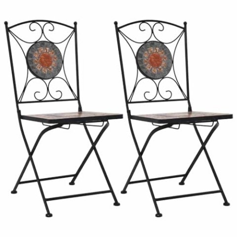 vidaXL 2X Mosaik Bistrostuhl Witterungsbeständig Gartenstuhl Balkonstuhl Gartenmöbel Stuhl Mosaikstuhl Klappstuhl Faltstuhl Orange Grau