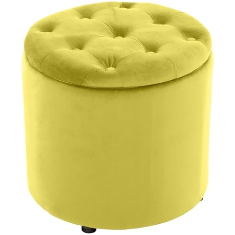 CLP Sitzhocker Pantin Samt I Polsterhocker Mit Stauraum I Gesteppter Hocker Mit Zierknöpfen I Runder Hocker Gepolstert, Farbe:gelb