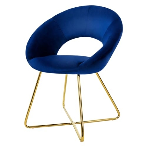 ML-Design Esszimmerstuhl aus Samt, Blau, Wohnzimmerstuhl mit runder Rückenlehne, Polsterstuhl mit goldene Metallbeine, Ergonomische Sessel für Esstisch, Küchenstuhl, Schalenstuhl, Schminktisch Stuhl