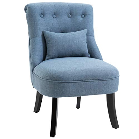 HOMCOM Sessel Wohnzimmer Relaxsessel Loungesessel Ruhesessel mit Rückenkissen, Holzbeine, Lesesessel mit Leinenoptik, Polstersessel für Schlafzimmer, Blau