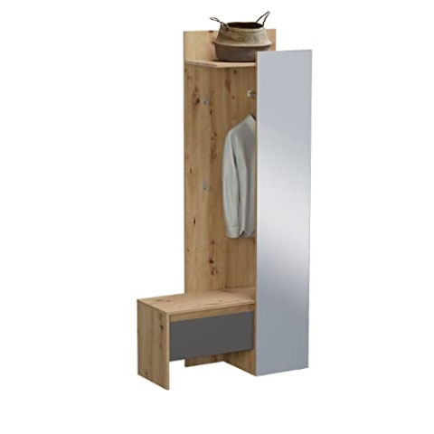 xonox.home Garderobe Torino X72E3619 Flurmöbel Kompaktgarderobe Garderobenset Dielenmöbel in Front grau Nb. Korpus Eiche Nb.ca.90x189x39 cm