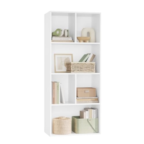 WOLTU Bücherregal mit 6 Fächern, Bücherschrank weiß, Standregal freistehend, Büroregal modern, Aufbewahrungsregal Aktenregal Raumteiler, 50 x 121 x 29 cm, SK005ws