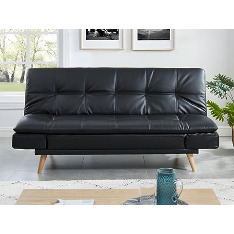 Vente-unique Ausziehbares Schlafsofa Zarina 3-Sitzer, Kunstleder, Schwarz