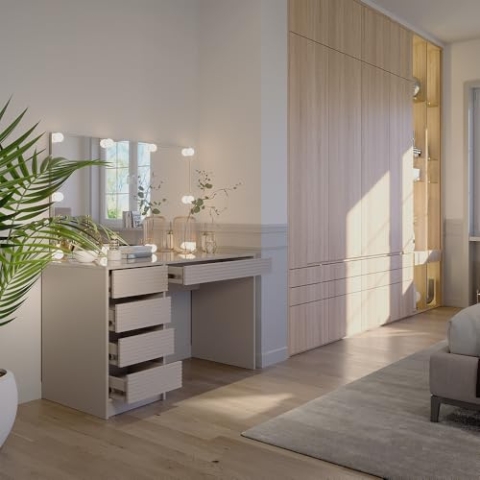 Vicco Schminktisch Sherry, Cashmere, 120 cm mit Spiegel & LED-Beleuchtung