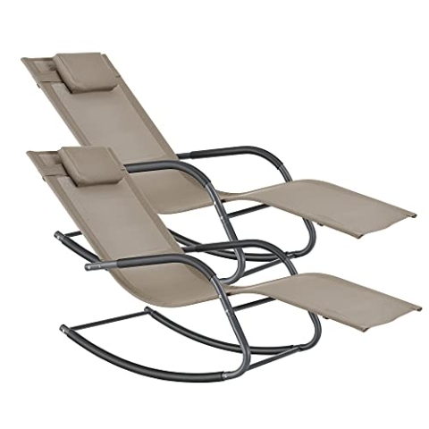 [en.casa] Schaukelliege Caracena 2er Set 147x63x89cm Sonnenliege bis 120kg Schwingliege Schaukelnd Beige