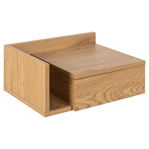 AC Design Furniture Fia Nachttisch mit Schublade in Eichenoptik, 1 Stk., B: 40 x H: 16,5 x T: 32 cm, Kleiner Nachtschrank zur Wandmontage, Griffloses Wandregal, Rustikale Nachtkommode
