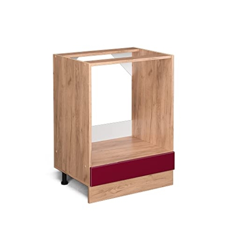 Vicco Herdumbauschrank R-Line, Bordeaux Hochglanz/Goldkraft Eiche, 60 cm ohne Arbeitsplatte