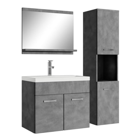 Badplaats B.V. Badezimmer Badmöbel Set Montreal 60cm Waschbecken Dunkelgrau - Unterschrank Hochschrank Waschtisch Möbel