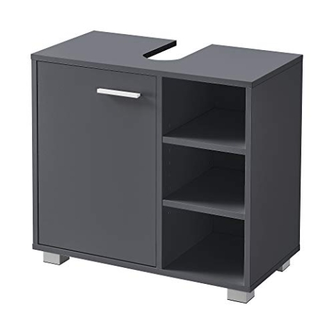 [en.casa] Waschbeckenunterschrank 56 x 60 x 31 cm Badezimmerschrank mit Siphonausschitt Badschrank mit Schranktür 3 Ablagefächern Dunkelgrau