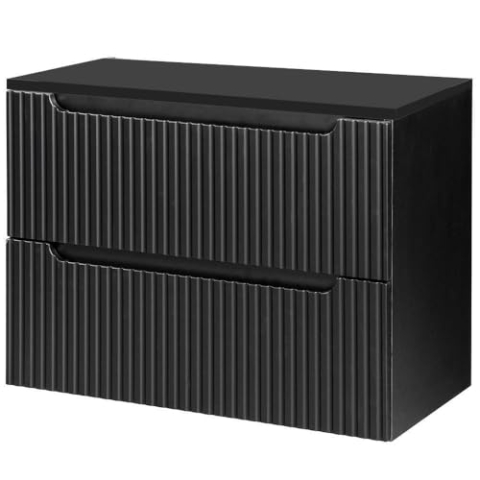[en.casa] Waschtischunterschrank Skelbolu Waschbeckenunterschrank hängend 80 x 60 x 40 cm Badezimmerschrank mit Schubladen Badschrank mit Softclose-System gerillte Front Schwarz