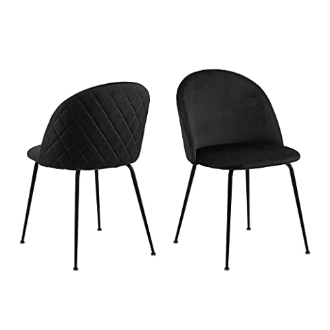 AC Design Furniture Lolly Esszimmerstühle 2er Set, H: 80,5 x B: 49,4 x T: 54 cm, Schwarz/Schwarz, Samt/Metall, 2 Stk