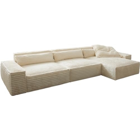DELIFE Eckcouch Sirpio XL Plüschcord Beige 370x170 cm Recamiere variabel