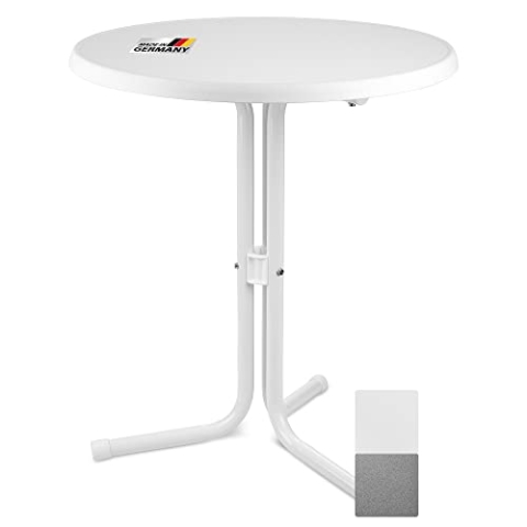 Beautissu Bistrotisch Outdoor Rund Ø 60 cm – Made in Germany Balkontisch Gartentisch Rund 70 cm hoch Weiß – Wetterfest Beistelltisch Stehtisch Outdoor Balkon Gartentisch Klein – Emma