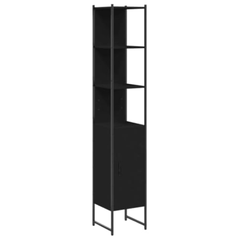 vidaXL Badschrank, Badezimmerschrank mit viel Stauraum, Standschrank für Badezimmer, Badmöbel Hochschrank Schrank Bad, Schwarz Holzwerkstoff