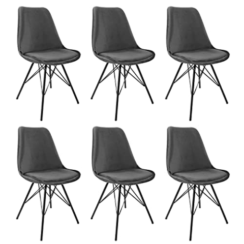 Kick Collection 6er Set Esszimmerstühl Velvet - Samt - Dunkelgrau - Modern und Hochwertig - Samtstoff und Metall - Erhältlich in vielen Farben